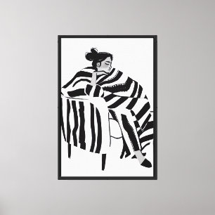 Minimalist Woman line art and monochrome Canvas Print