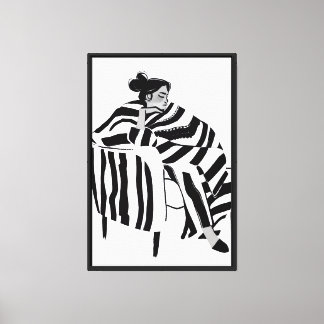 Minimalist Woman line art and monochrome Canvas Print