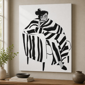 Minimalist Woman line art and monochrome Faux Canvas Print