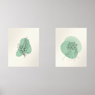 Minimalist Woman Line Art Poster with Sage Green A Wall Art Sets