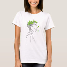 Minimalist Woman Line Art with Green Leaves