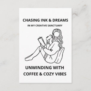 MINIMALIST WOMAN READING & COFFEE LINE ART POSTER  ENCLOSURE CARD