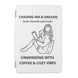MINIMALIST WOMAN READING & COFFEE LINE ART POSTER iPad MINI COVER