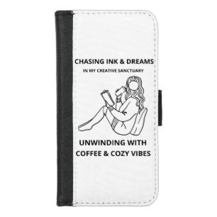 MINIMALIST WOMAN READING & COFFEE LINE ART POSTER iPhone 8/7 WALLET CASE