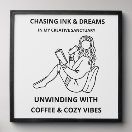 MINIMALIST WOMAN READING & COFFEE LINE ART POSTER  PEEL AND STICK PHOTO TILE