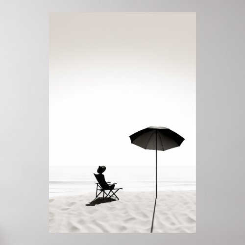 Minimalist Woman Relaxing on Beach Chair Poster