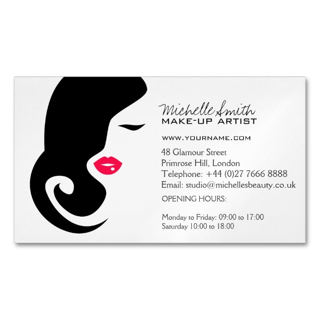 Minimalist Woman Silhouette Black Beauty Salon Business Card Magnet (Front)