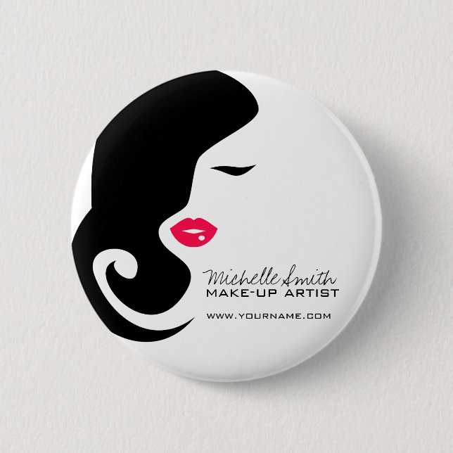 Minimalist Woman Silhouette Black Beauty Salon Button (Front)