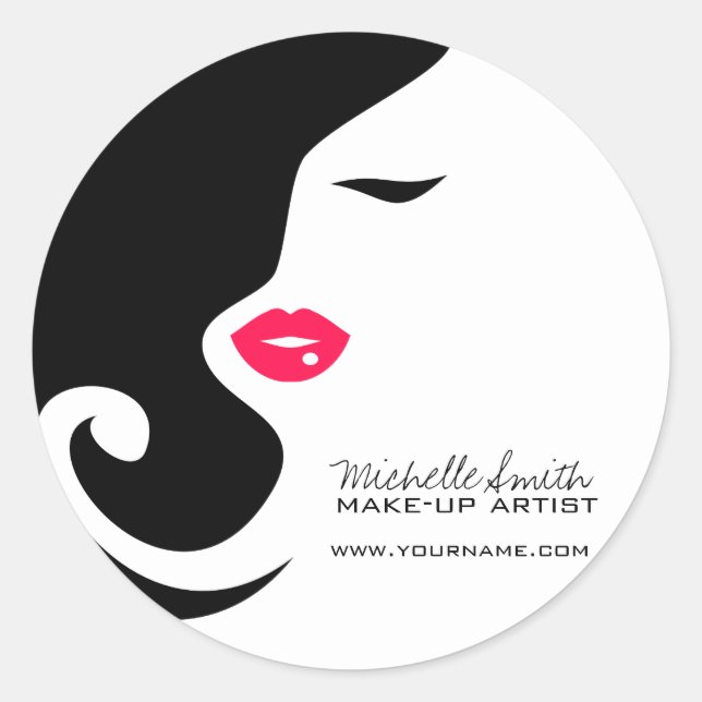 Minimalist Woman Silhouette Black Beauty Salon Classic Round Sticker (Front)