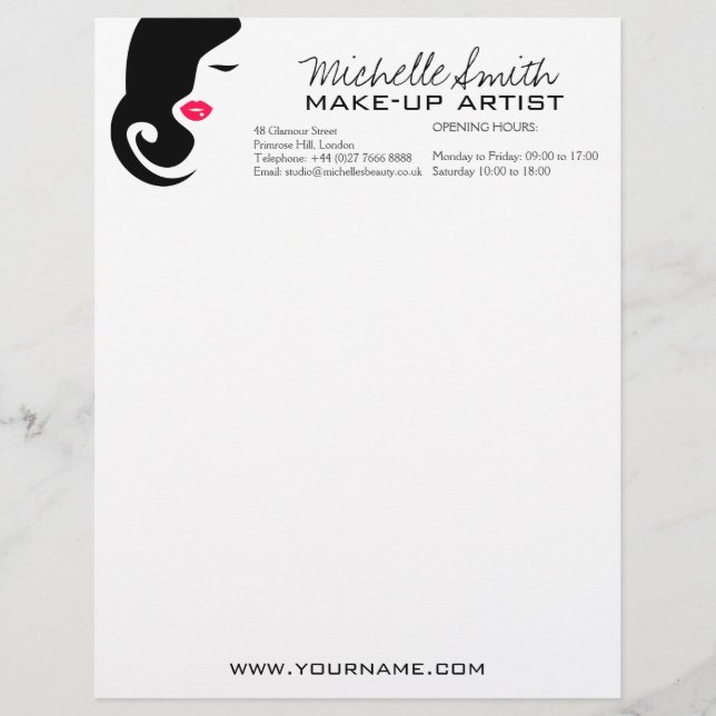 Minimalist Woman Silhouette Black Beauty Salon Letterhead (Front)