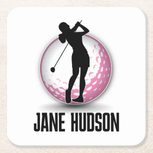 Minimalist Women Golf Monogram Design Square Paper Coaster