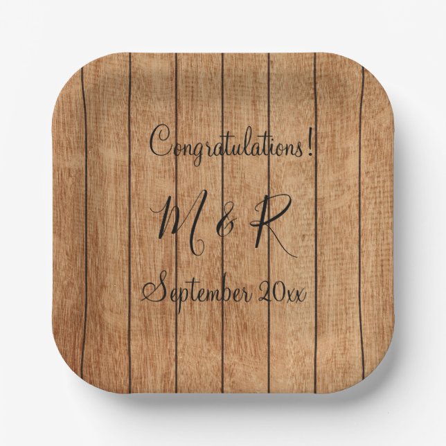 Minimalist Wood Pattern Congratulations Paper Plates (Front)