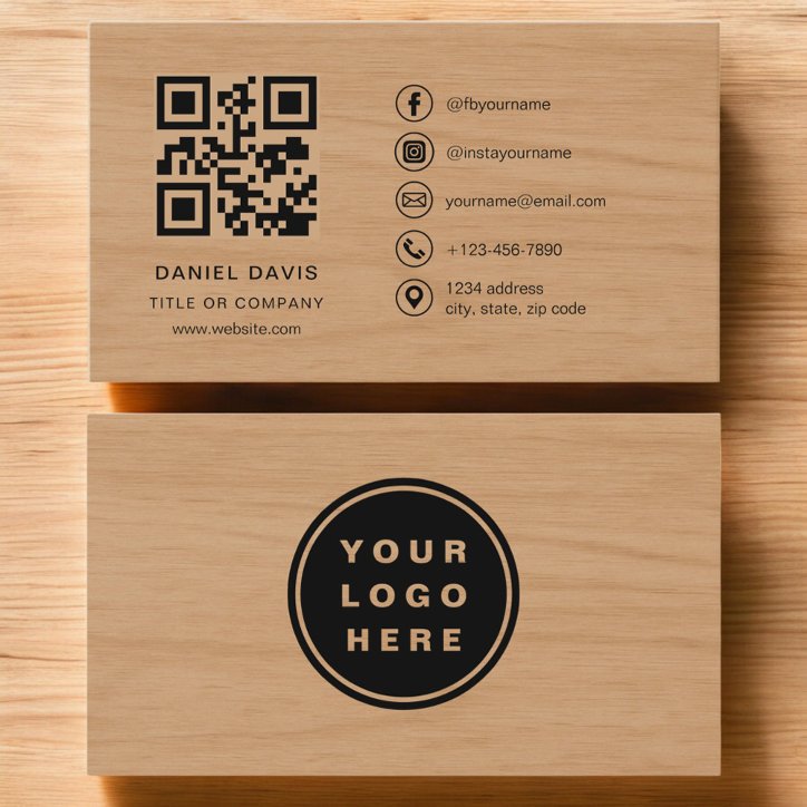 Minimalist Wood Professional Company Logo QR Code Business Card