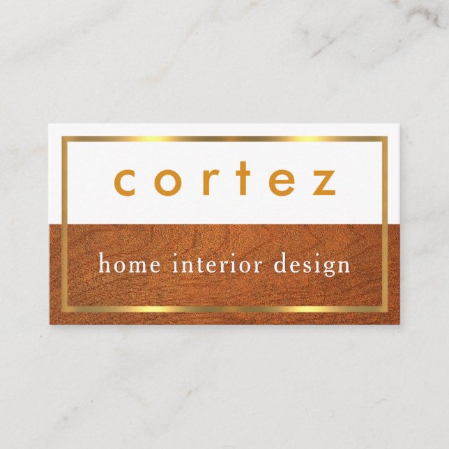 Minimalist Wood Timber Gold Frame Business Card (Front)