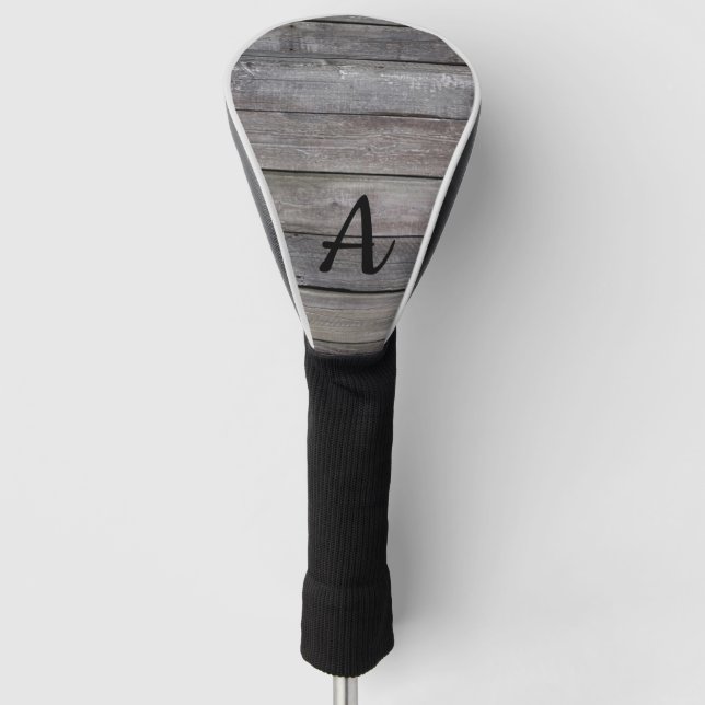 Minimalist Wooden Pattern Monogram Handwritten Golf Head Cover (Front)