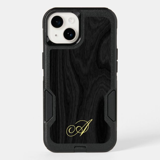 Minimalist Wooden Pattern Monogram Handwritten Otterbox iPhone Case (Back)