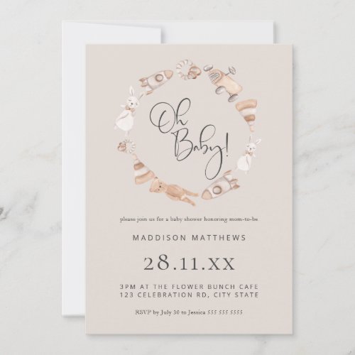 Minimalist Wooden Toys Neutral Baby Shower  Invita Invitation