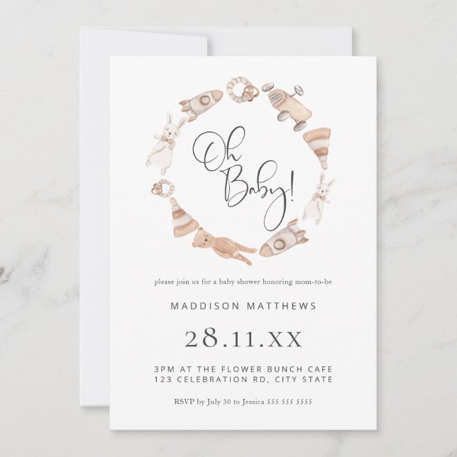 Minimalist Wooden Toys Neutral Baby Shower  Invitation (Front)