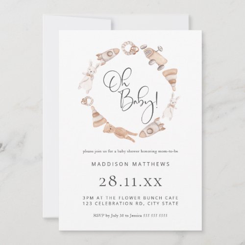 Minimalist Wooden Toys Neutral Baby Shower  Invitation