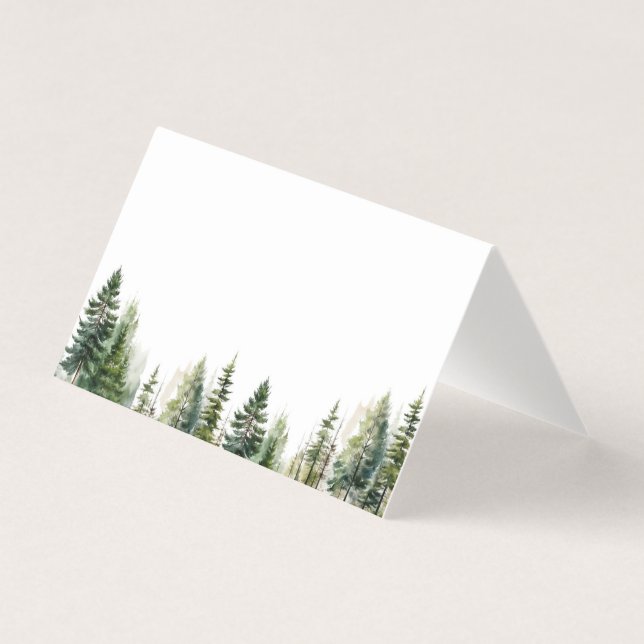 Minimalist woodland pine trees wedding Place cards (Front)