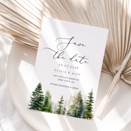 Minimalist woodland rustic pine tree Save the date