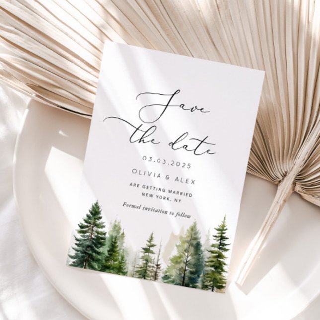 Minimalist woodland rustic pine tree Save the date (Creator Uploaded)