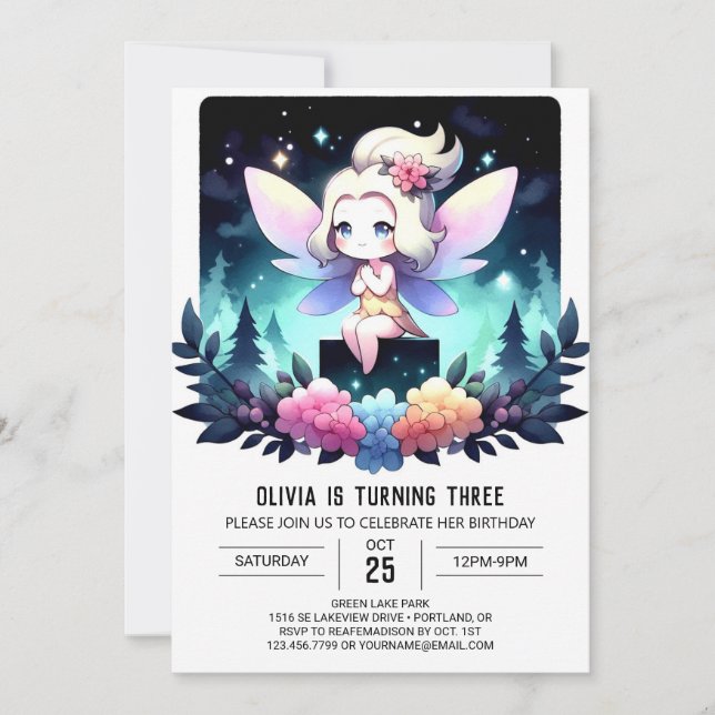 Minimalist Woods Fairy Birthday Invitation (Front)
