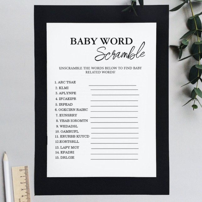  Minimalist word scramble baby shower game card (Creator Uploaded)