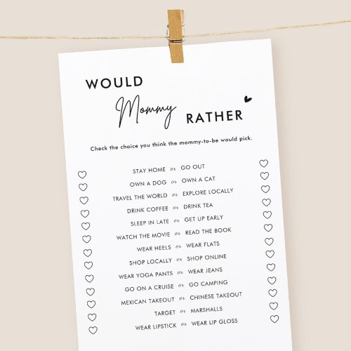 Minimalist Would Mommy Rather Baby Shower Game