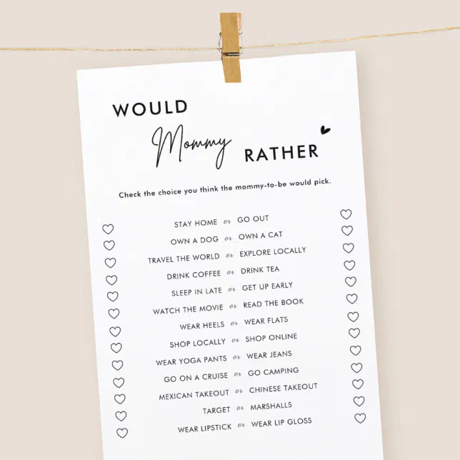 25 Would Mommy Rather Baby Shower Game Cards - Rustic Minimalist Theme, Gender Neutral, 5x7 Inches, Coated Paper For Gender Reveal & Party