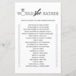 Minimalist would she rather bridal shower game