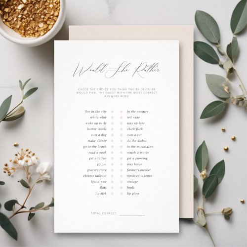 Minimalist Would She Rather Bridal Shower Game