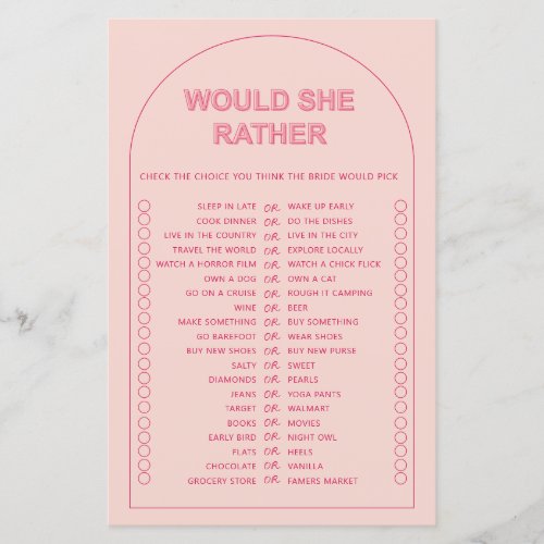 Minimalist would she rather bridal shower game fly