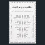 Minimalist would she rather bridal shower game fly flyer<br><div class="desc">Designed to coordinate with our Scalloped Border Collection, this cute minimalis would she rather bridal shower game features a classic design with a unique twist - the scalloped border is one of a kind, and will surely add a slight retro feel to this game. If you want to catch your...</div>