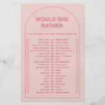 Minimalist would she rather bridal shower game flyer<br><div class="desc">Designed to coordinate with our Bold Type Collection, this pink would she rather bridal shower game features the trendy & popular arch with bold type text in pink & fuchsia accents. For more advanced customisation of this design, e.g. changing layout, font or text size please click the "CUSTOMIZE" button above....</div>