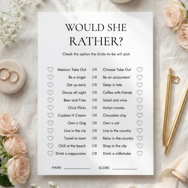 Minimalist Would She Rather Bridal Shower Game Invitation (Creator Uploaded)