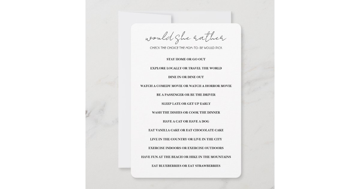 Minimalist Would You Rather Baby Shower Game Invitation