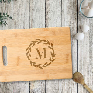 Minimalist Wreath Bold Monogram Engraved Cutting Board