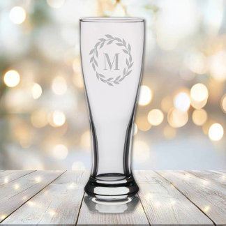 Minimalist Wreath Bold Monogram Pilsner Glass