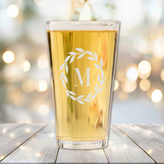 Minimalist Wreath Bold Monogram Pint Glass