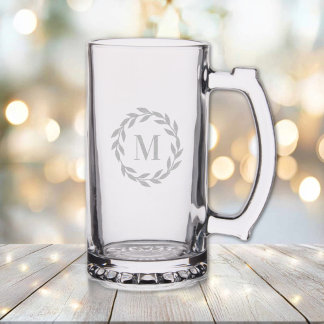 Minimalist Wreath Bold Monogram Stein