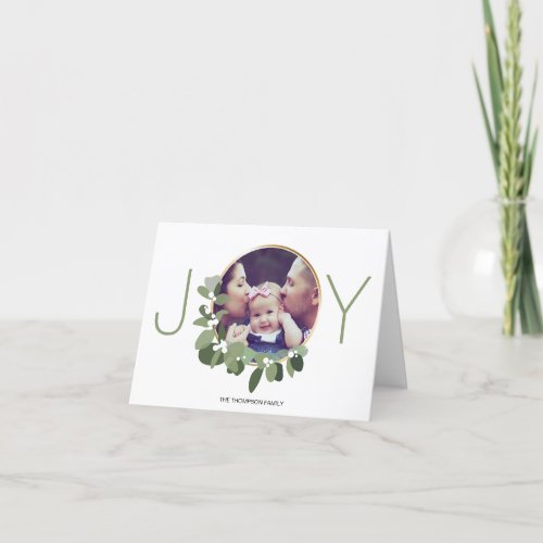 Minimalist Wreath  Joy  Christmas Family Photo Holiday Card