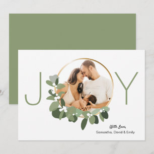 Minimalist Wreath Joy Custom Photo Christmas Card