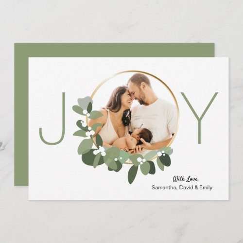 Minimalist Wreath Joy Custom Photo Christmas  Card