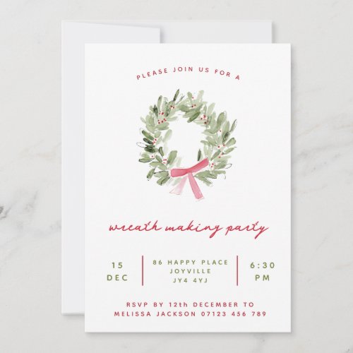 Minimalist Wreath Making Holiday Party Invitation