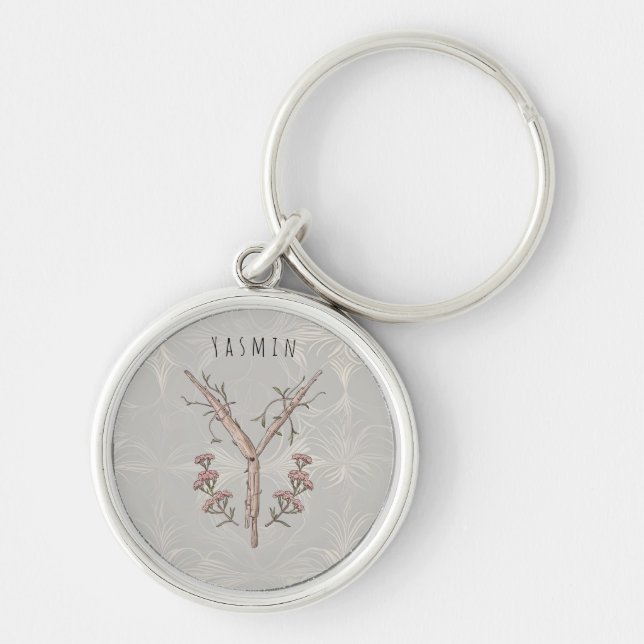 Minimalist Yarrow Flower Monogram 'Y' Keychain (Front)