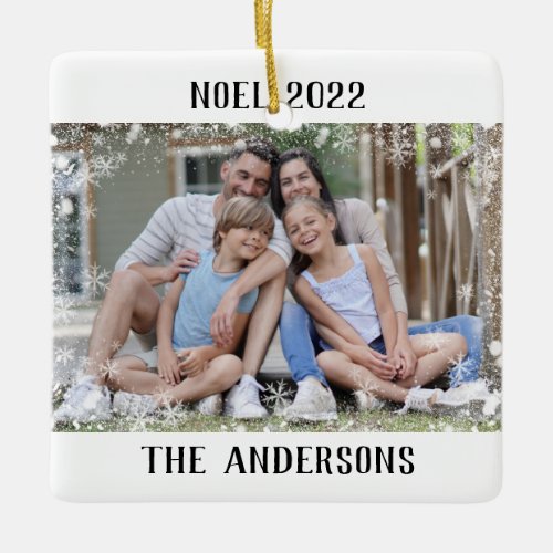 Minimalist Yearly Annual Photo Snowflake  Ceramic Ornament