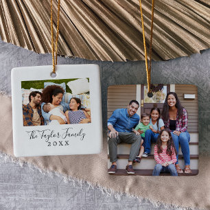 Minimalist Yearly Family Photo Ceramic Ornament