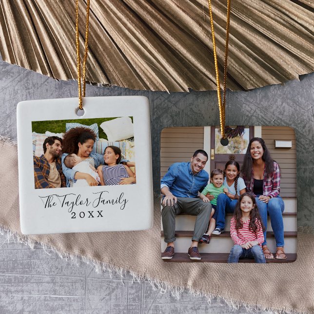 Minimalist Yearly Family Photo Ceramic Ornament (Creator Uploaded)