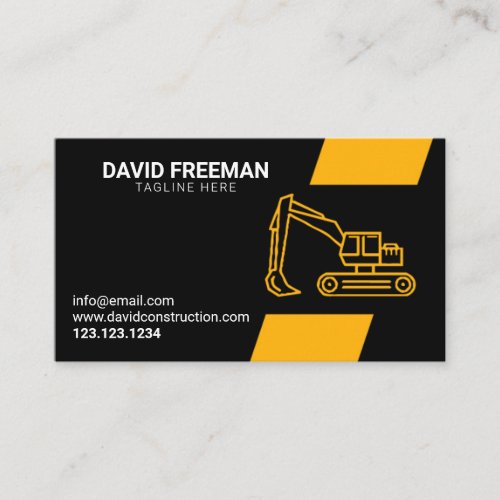 Minimalist Yellow and Black Excavator Construction Business Card